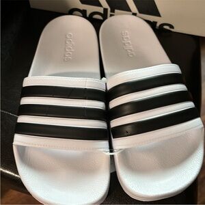 NEW Adidas Adilette Cloudfoam Shower Slides White / Core Black men Size 7